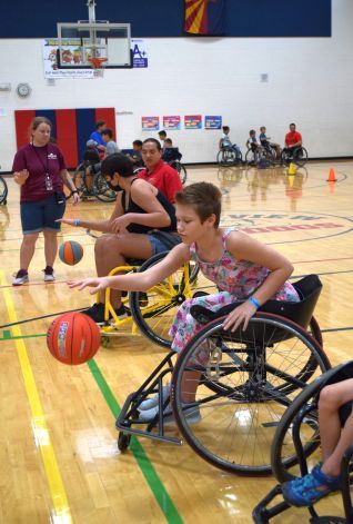Children Dribbling Basketballs in Wheelchairs
